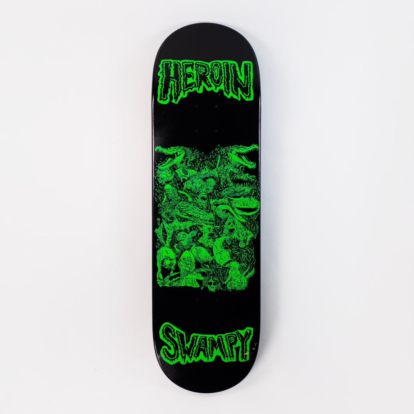 Heroin 9" Swampy Allegory Of Fear Deck - Black/Green, available at Prime Delux Store, Plymouth, Devon, UK.