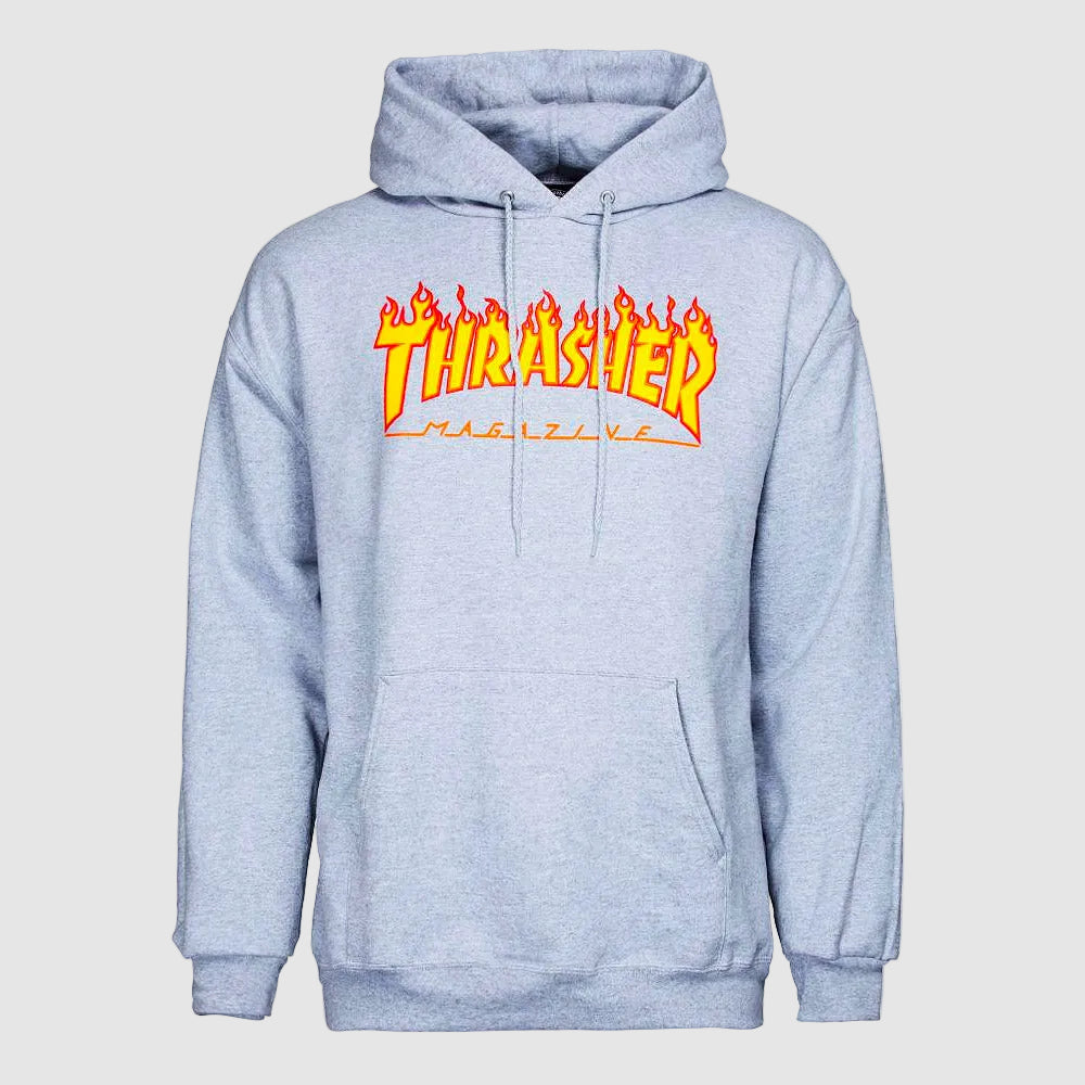 Thrasher - Flame Logo - Hooded Sweat - Grey - Prime Delux Store