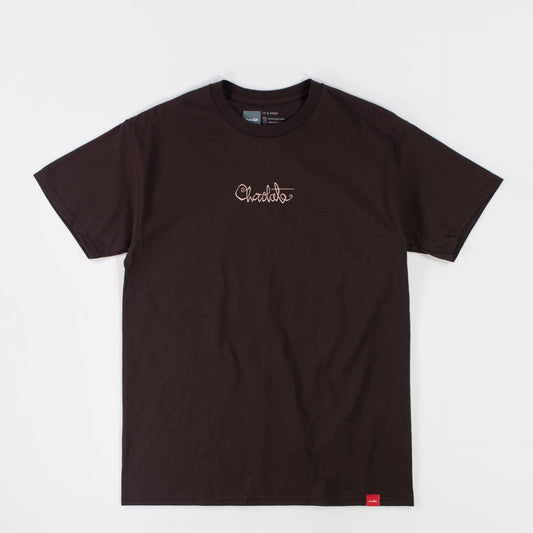 Chocolate Skateboards - 94' Script T-Shirt - Dark Chocolate, available at Prime Delux Store, Plymouth, Devon.