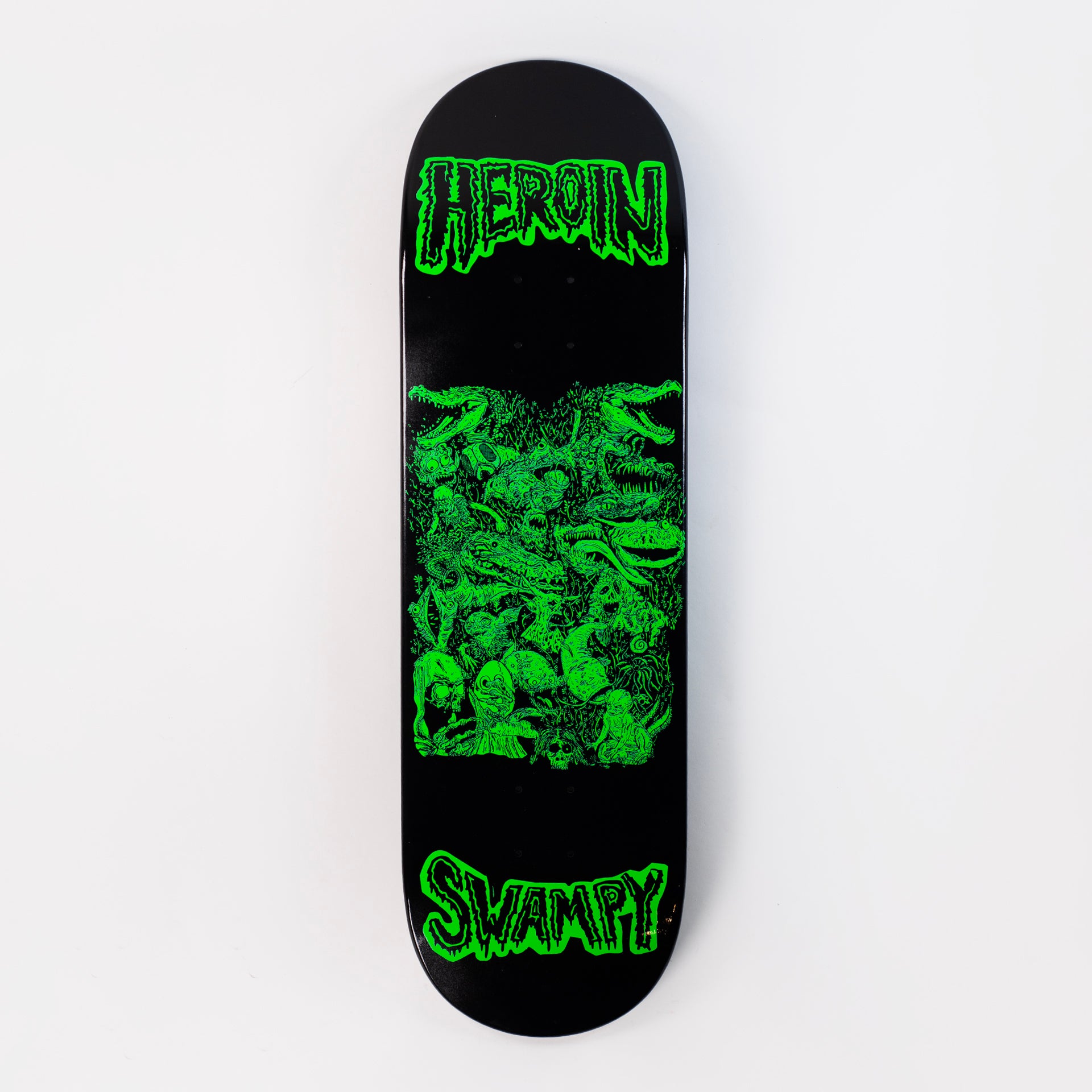 Heroin 9" Swampy Allegory Of Fear Deck - Black/Green, available at Prime Delux Store, Plymouth, Devon, UK.