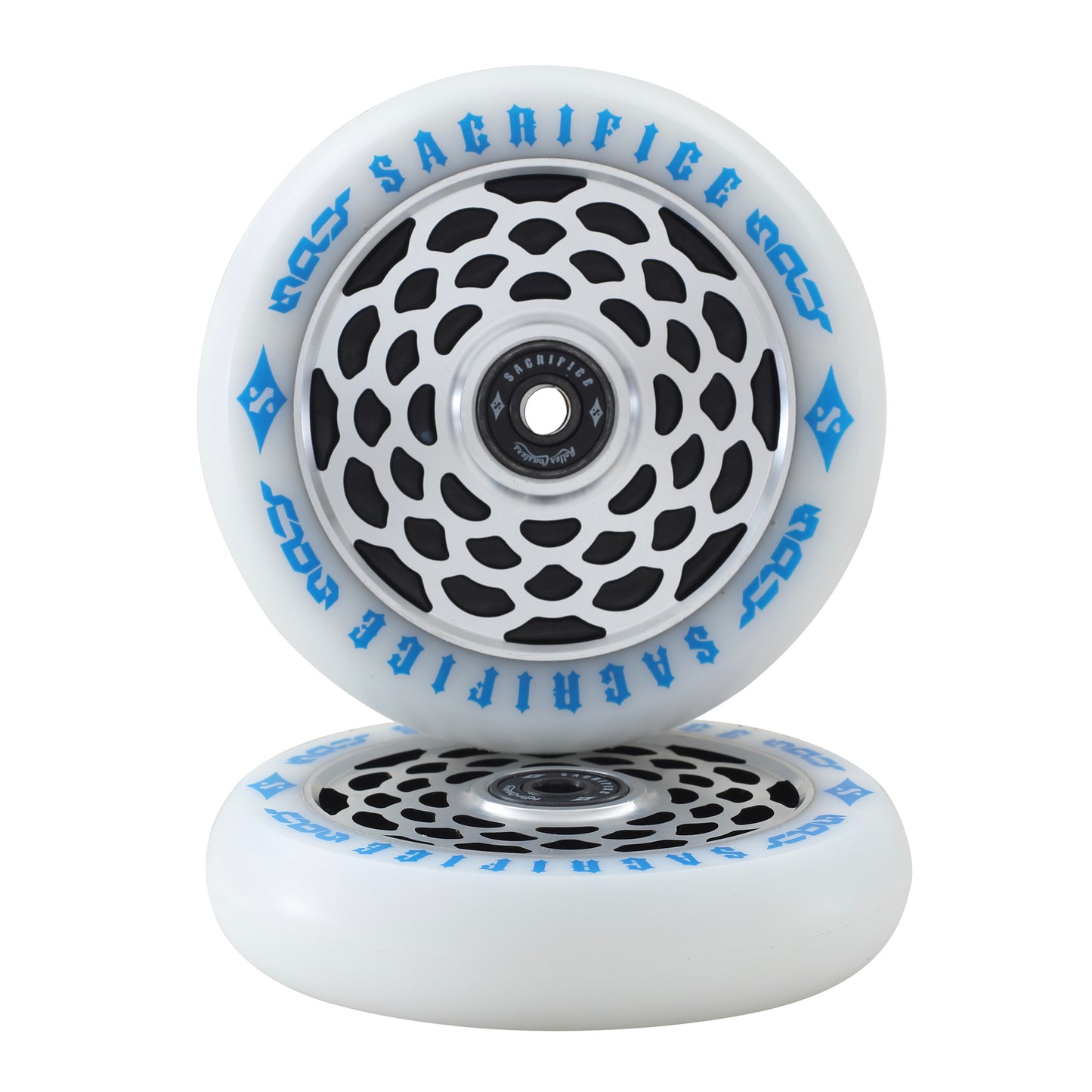 Sacrifice Spy Peephole Wheels 110mm - White/ Blue/ Silver (x 2 / Sold as a pair) - Prime Delux Store