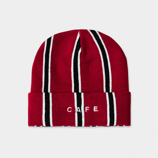 Skateboard Cafe - Vertical Stripe Beanie - Burgundy / Black / White - Prime Delux Store