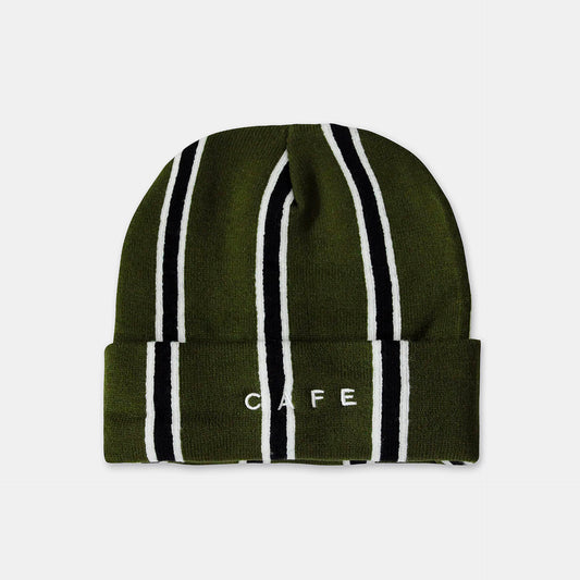Skateboard Cafe - Vertical Stripe Beanie - Olive / Black / White - Prime Delux Store