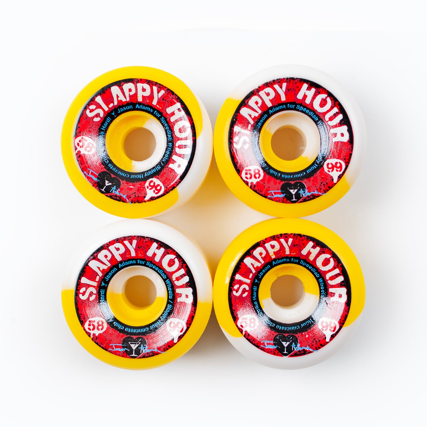 Speedlab - 58mm 99a Slappy Hour Jason Adams Pro Wheels - White/ Yellow - Prime Delux Store