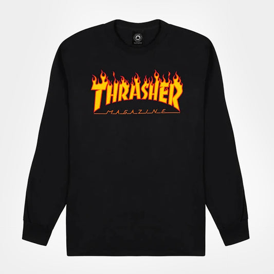 Thrasher Flame Logo Long Sleeve T Shirt - Black - Prime Delux Store