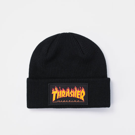 Thrasher Flame Patch Beanie - Black, available at Prime Delux Store, Plymouth, Devon, UK.