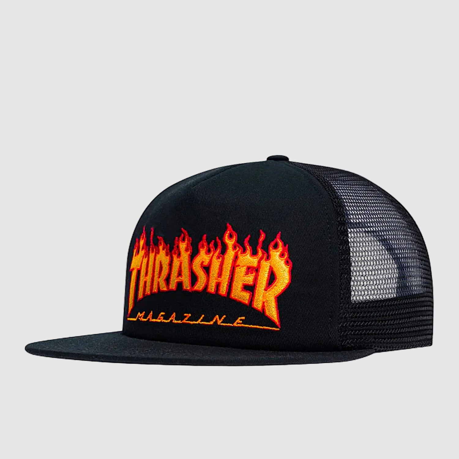 Thrasher Mesh Cap Flame Embroidered Logo - Black - Prime Delux Store
