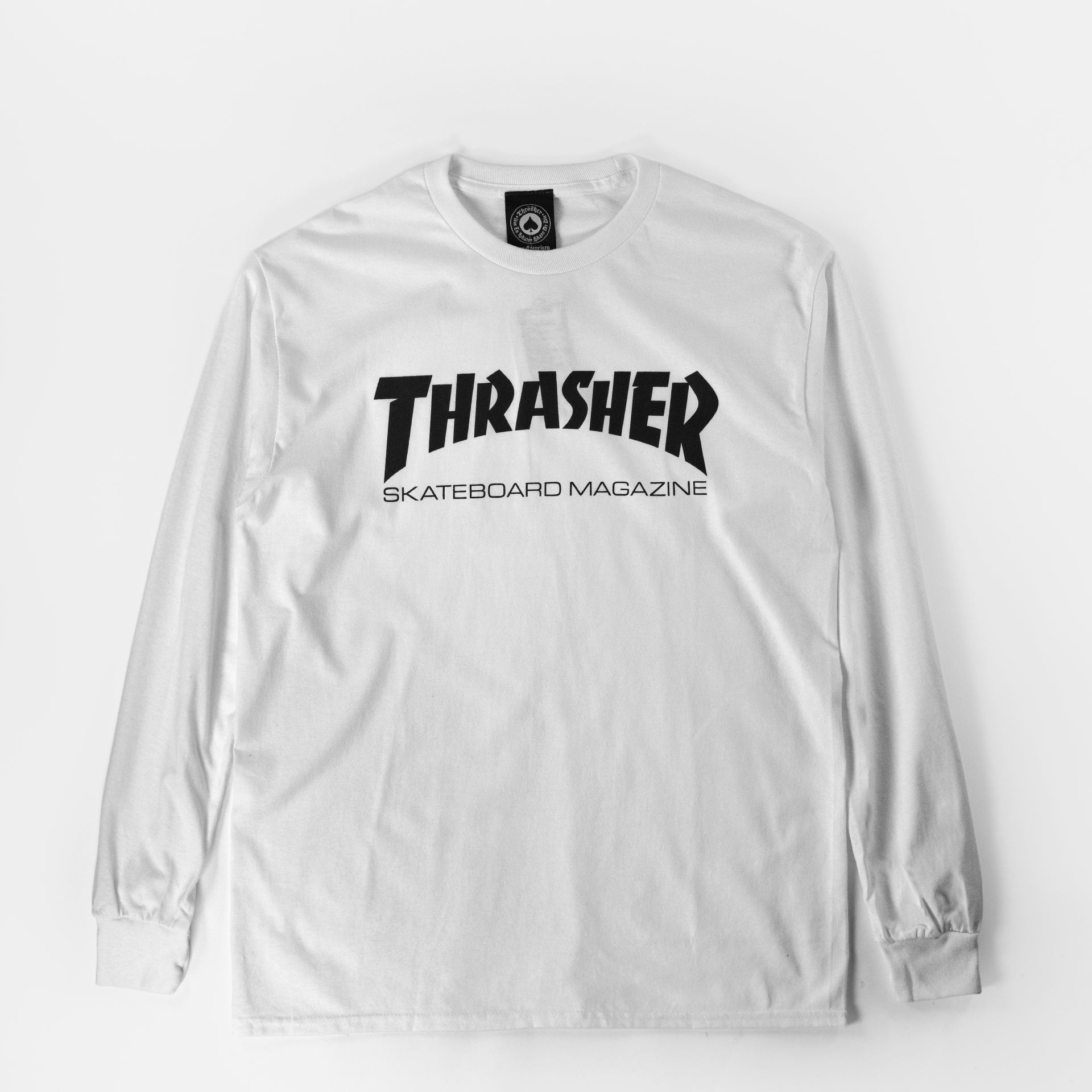 Thrasher Skate Mag Logo Long Sleeve T Shirt - White, Available at Prime Delux Store, Plymouth, Devon, UK.