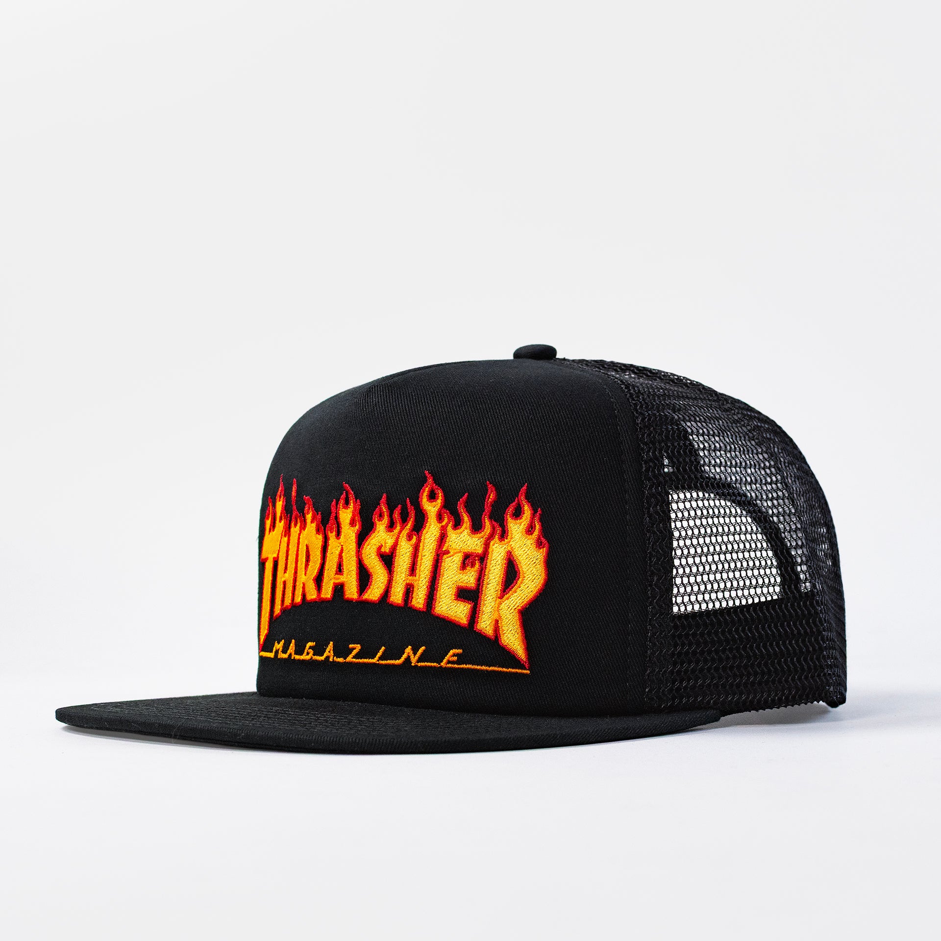 Thrasher Mesh Cap Flame Embroidered Logo - Black - Prime Delux Store