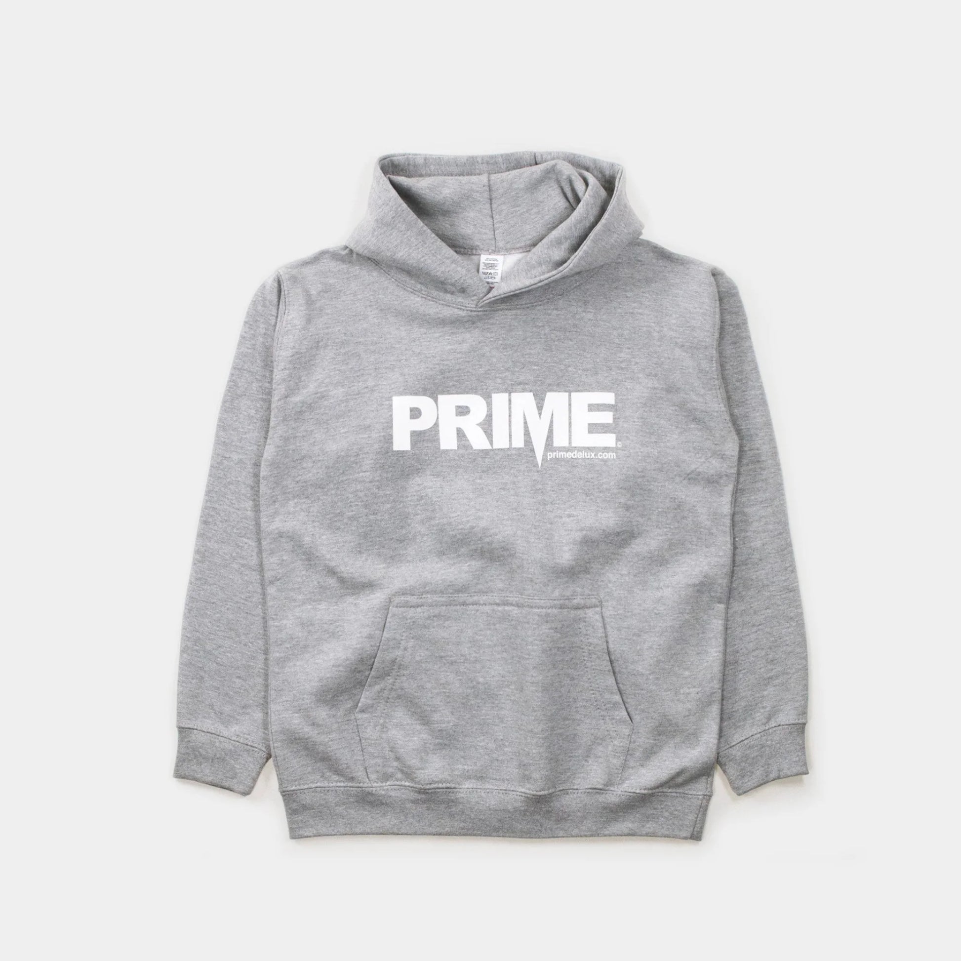 Prime Delux OG Logo Kids Hooded Sweat - Heather Grey/ White - Prime Delux Store