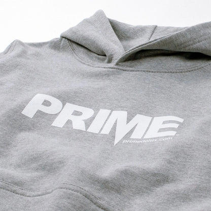 Prime Delux OG Logo Kids Hooded Sweat - Heather Grey/ White - Prime Delux Store