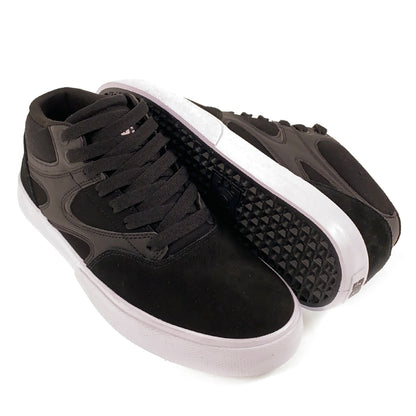 DC Shoes Kalis Vulc Mid Leather Skate Shoes - Black / Black / White - Prime Delux Store