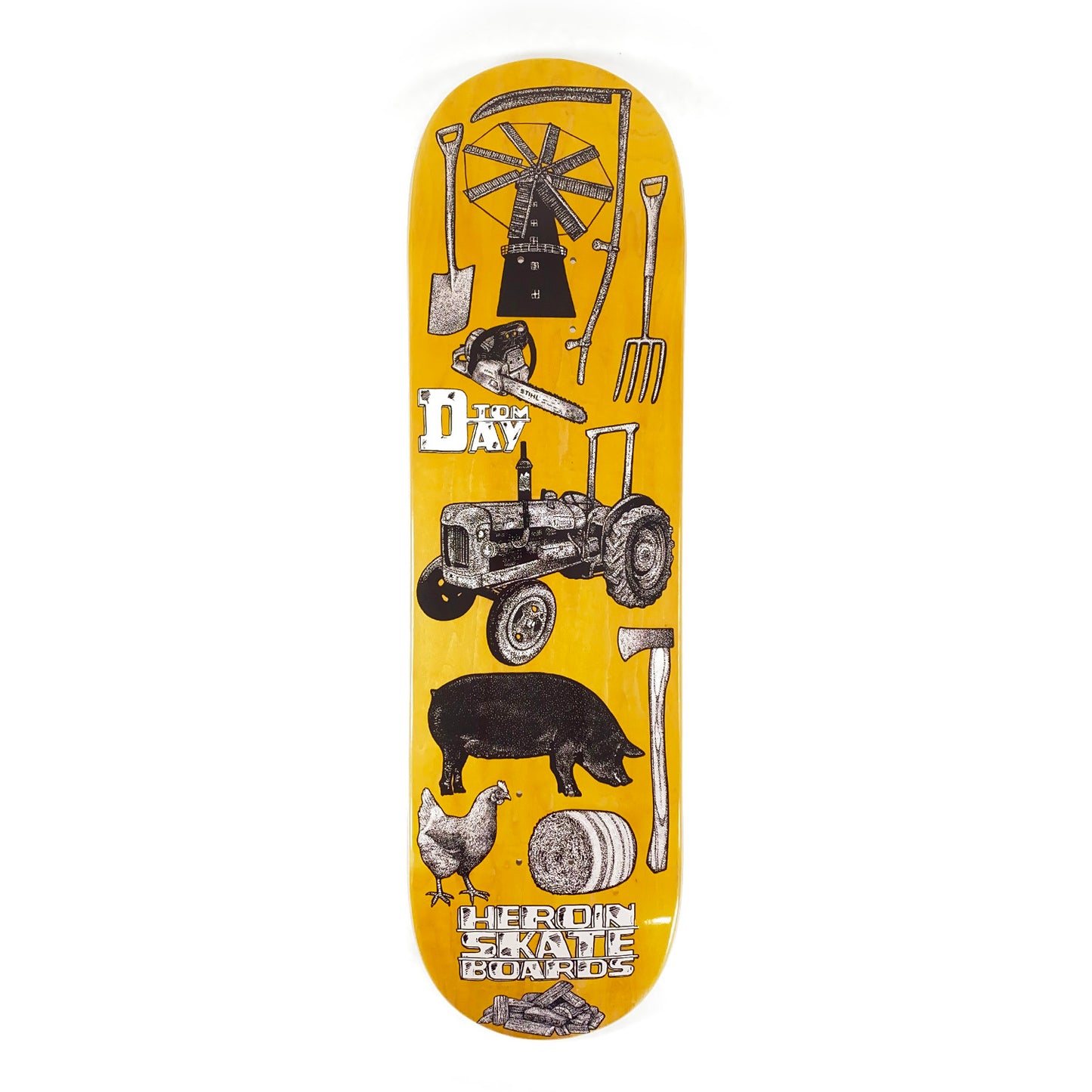 Heroin Skateboards - 8.75" - Tom Day ‘Farm’ Deck - Yellow Stain - Prime Delux Store