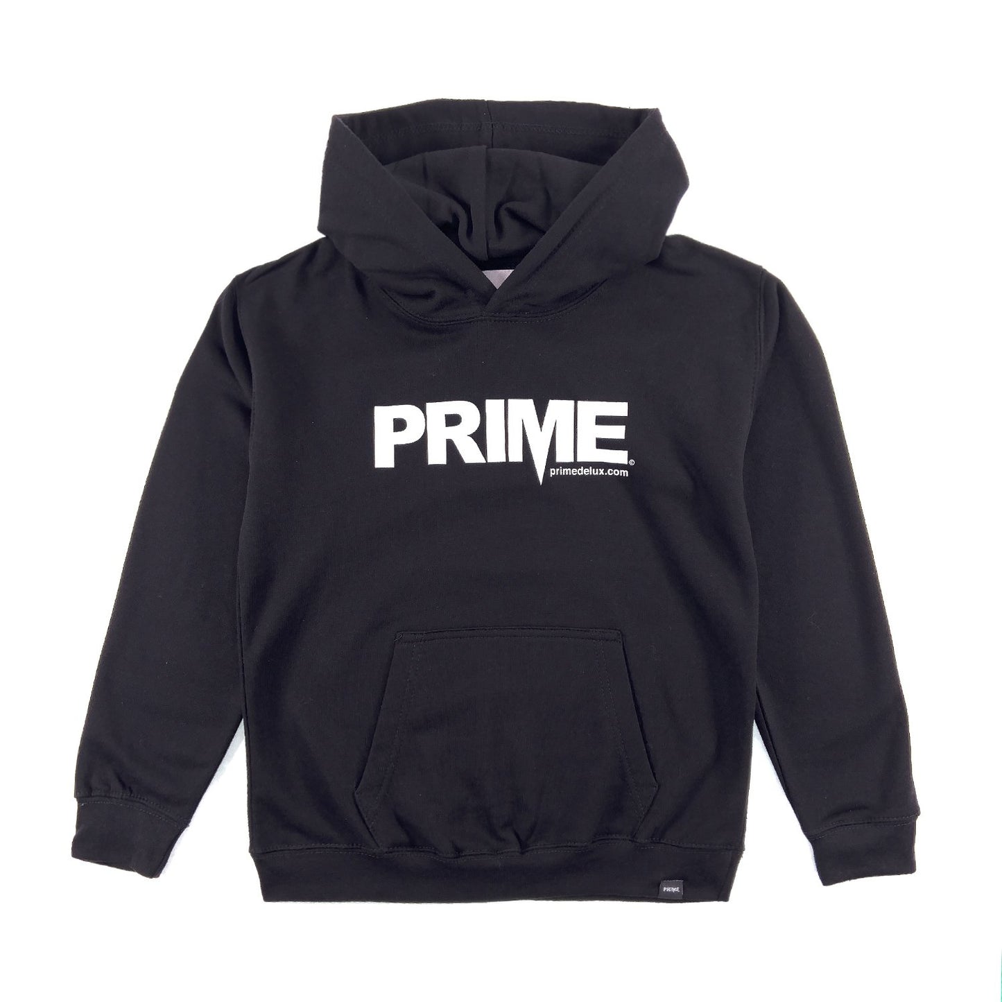 PRIME DELUX YOUTHS OG PREMIUM HOODED SWEAT - DEEP BLACK / WHITE - Prime Delux Store