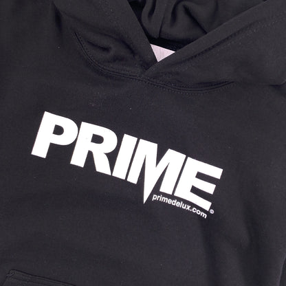 PRIME DELUX YOUTHS OG PREMIUM HOODED SWEAT - DEEP BLACK / WHITE - Prime Delux Store