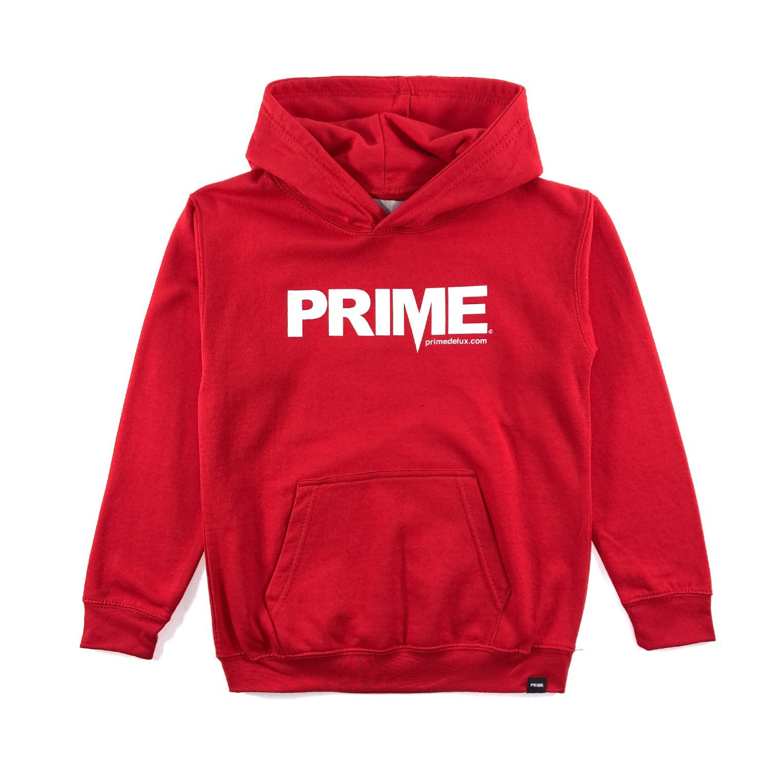 PRIME DELUX YOUTHS OG PREMIUM HOODED SWEAT - FIRE RED / WHITE - Prime Delux Store