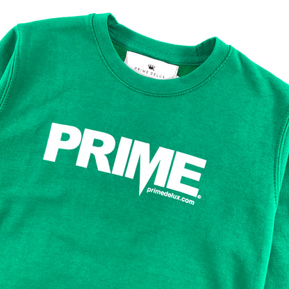 PRIME DELUX YOUTHS OG PREMIUM CREW SWEAT - KELLY GREEN / WHITE - Prime Delux Store