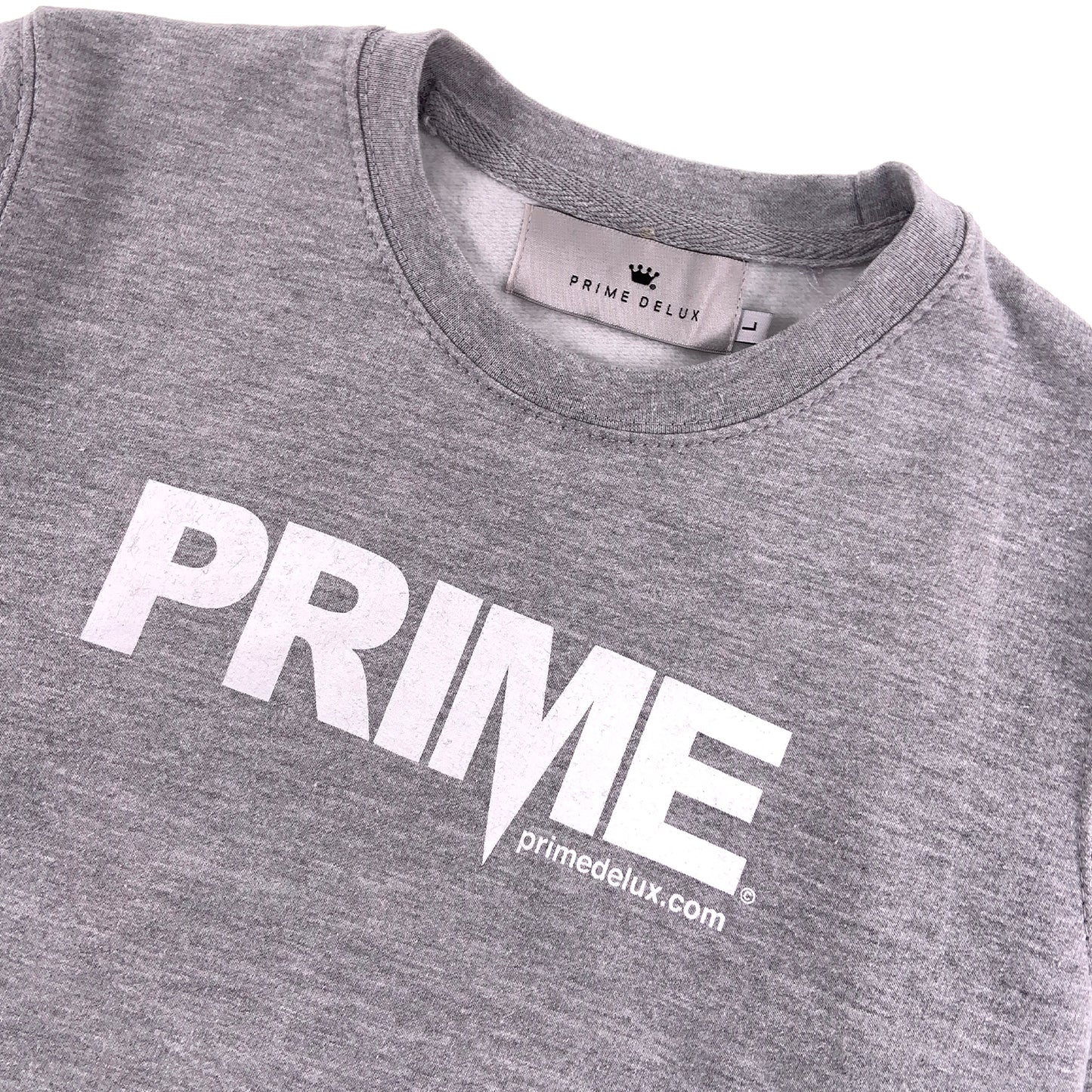 PRIME DELUX YOUTHS OG PREMIUM CREW SWEAT - HEATHER GREY / WHITE - Prime Delux Store