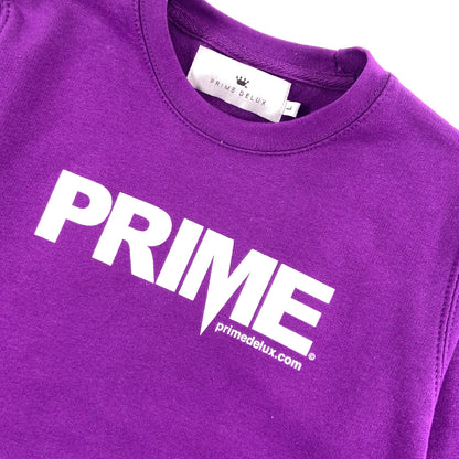 PRIME DELUX YOUTHS OG PREMIUM CREW SWEAT - PURPLE / WHITE - Prime Delux Store