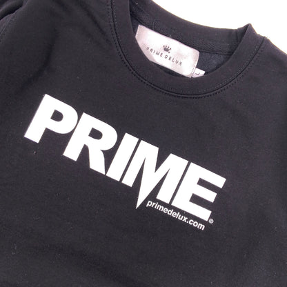 PRIME DELUX YOUTHS OG PREMIUM CREW SWEAT - DEEP BLACK / WHITE - Prime Delux Store