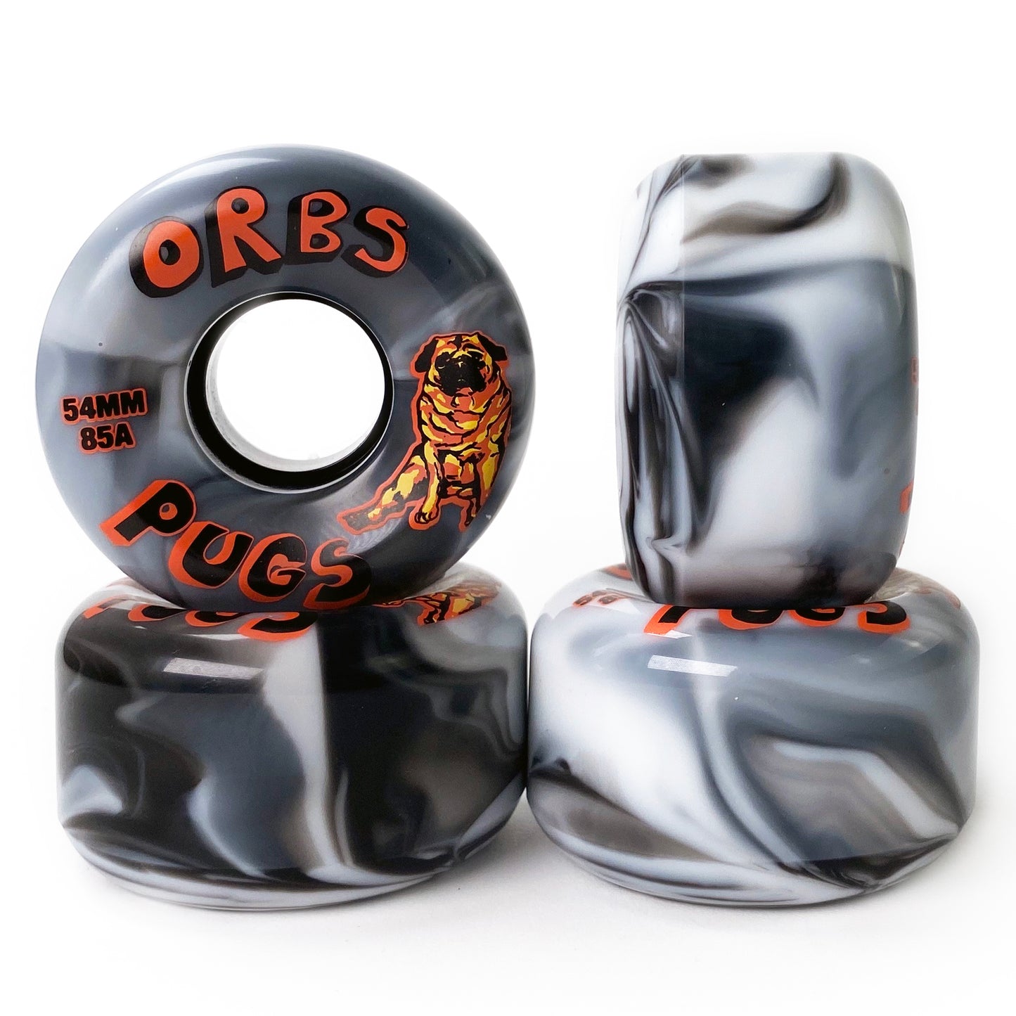 Orbs - 54mm - Pugs 85A Soft Wheels - Black / White - Prime Delux Store