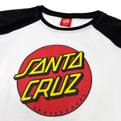 Santa Cruz Youth Classic Dot 3/4 Sleeve Baseball Top - Black / White - Prime Delux Store