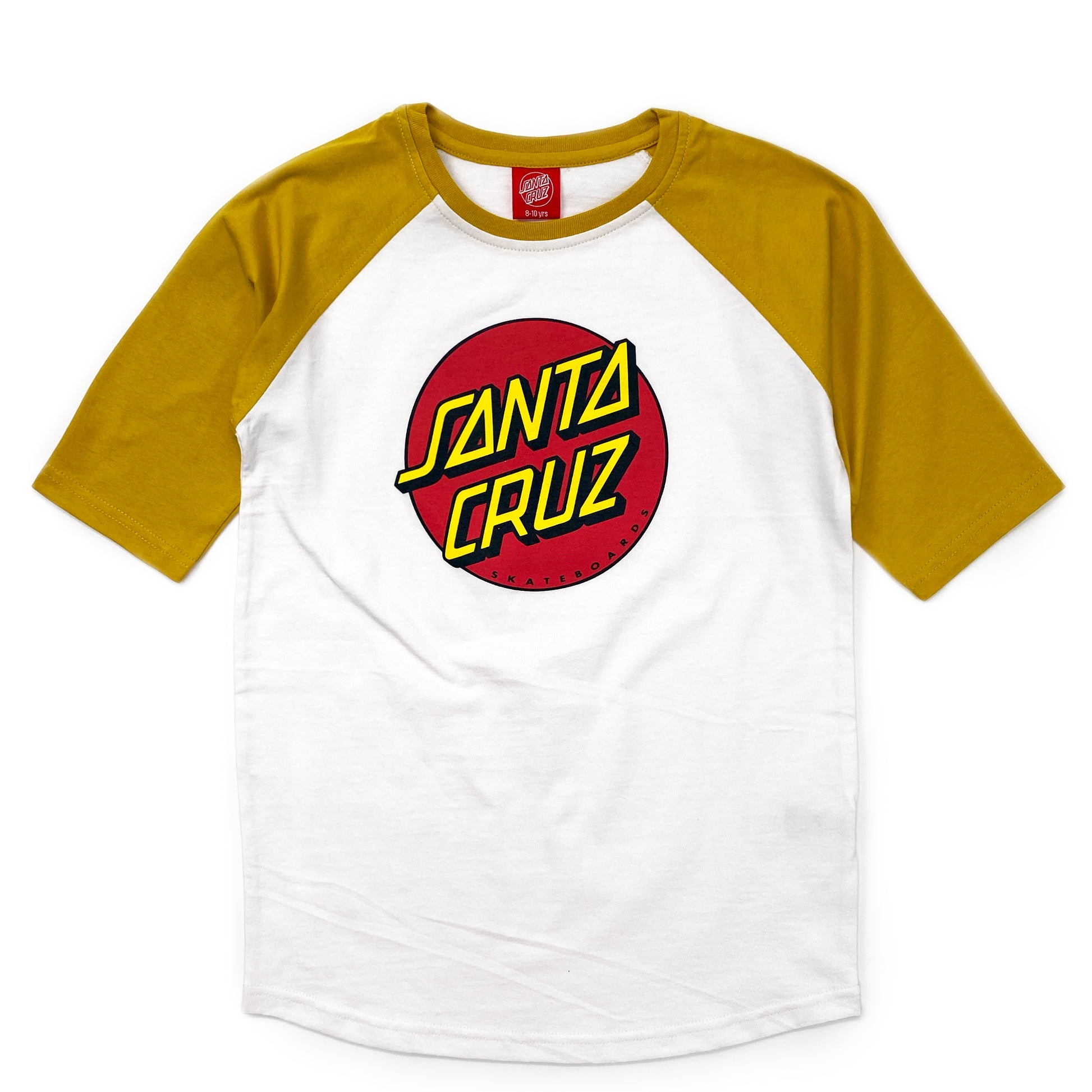 Santa Cruz Youth Classic Dot 3/4 Sleeve Baseball Top - Mustard / White - Prime Delux Store