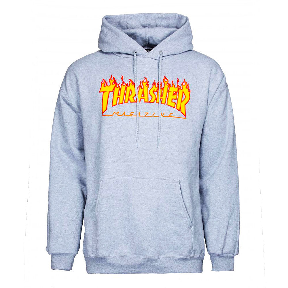 Thrasher - Flame Logo - Hooded Sweat - Grey - Prime Delux Store